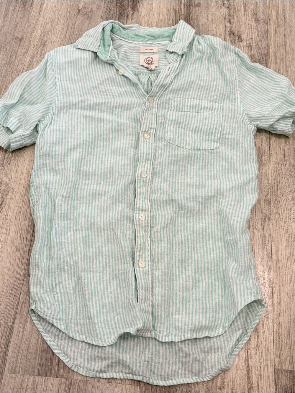 Panama Jack 100% linen Green White Striped Button-Down ShirtWomens S Minimalist